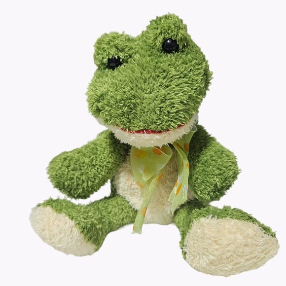 Frog 9 inch Plush Green Toad Polka Dot Scarf Spring Stuffed Animal Toy - Picture 1 of 6